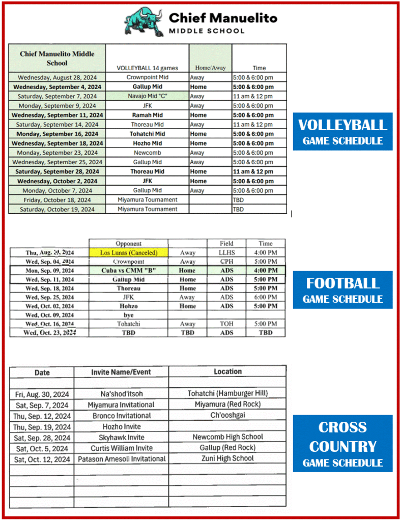 CMM Game Schedule Fall SY 2024 2025